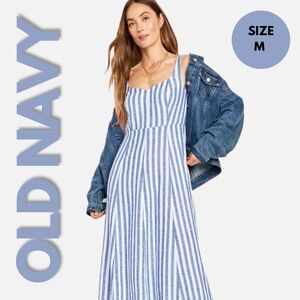 NWOT Old Navy Striped Linen Blend Fit & Flare Midi Dress Size M